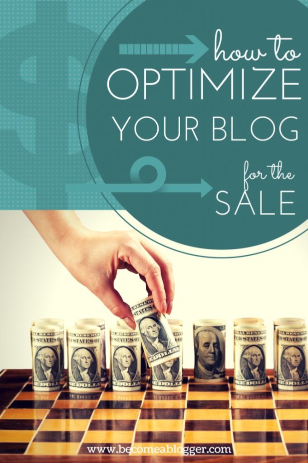  Rolls of US Dollars standing upright on a chess board with someone moving one and text overlay \"How to optimize your blog for the sale\".