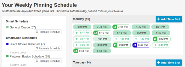 Tailwind Smart Schedule Screenshot reading "Your Weekly Pinning Schedule".