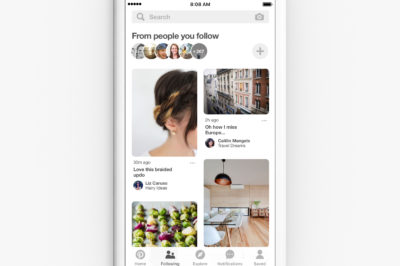 Screenshot of Pinterest followers and feed on mobile phone.