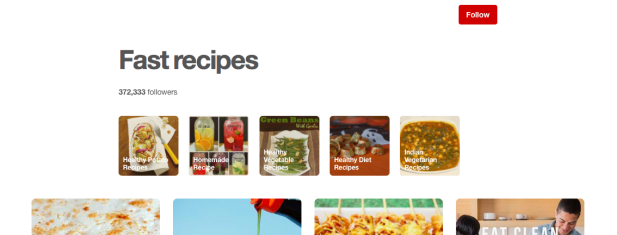 screenshot of Pinterest interests.