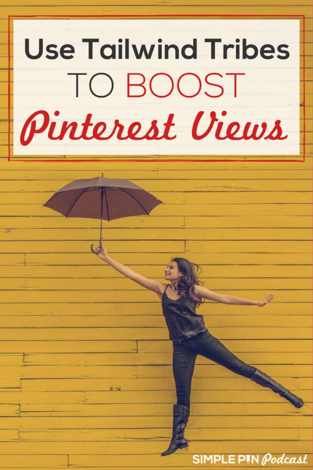 Girl jumping with umbrella - text overlay "Use Tailwind tribes to Boost Pinterest Views".