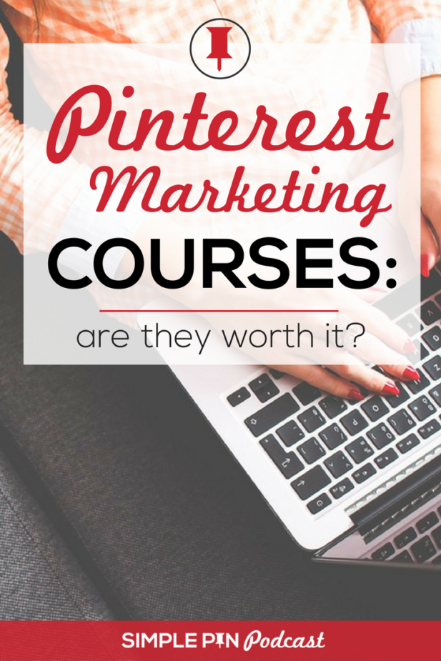 Person on laptop with text overlay "Pinterest marketing courses: are they worth it?".