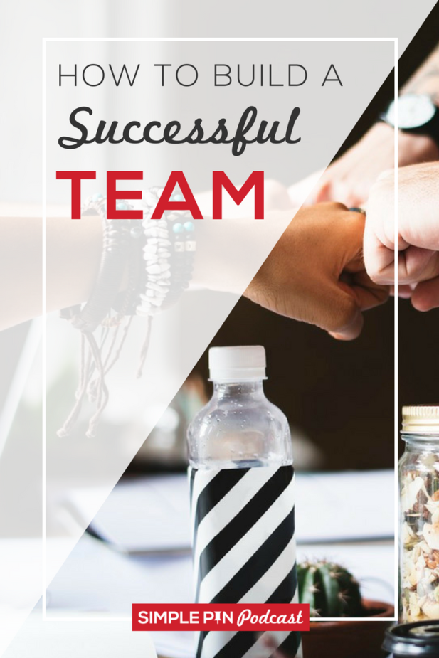 Water bottle, papers, 4 hands fist bumping as a team and text overlay "How to build a successful team".