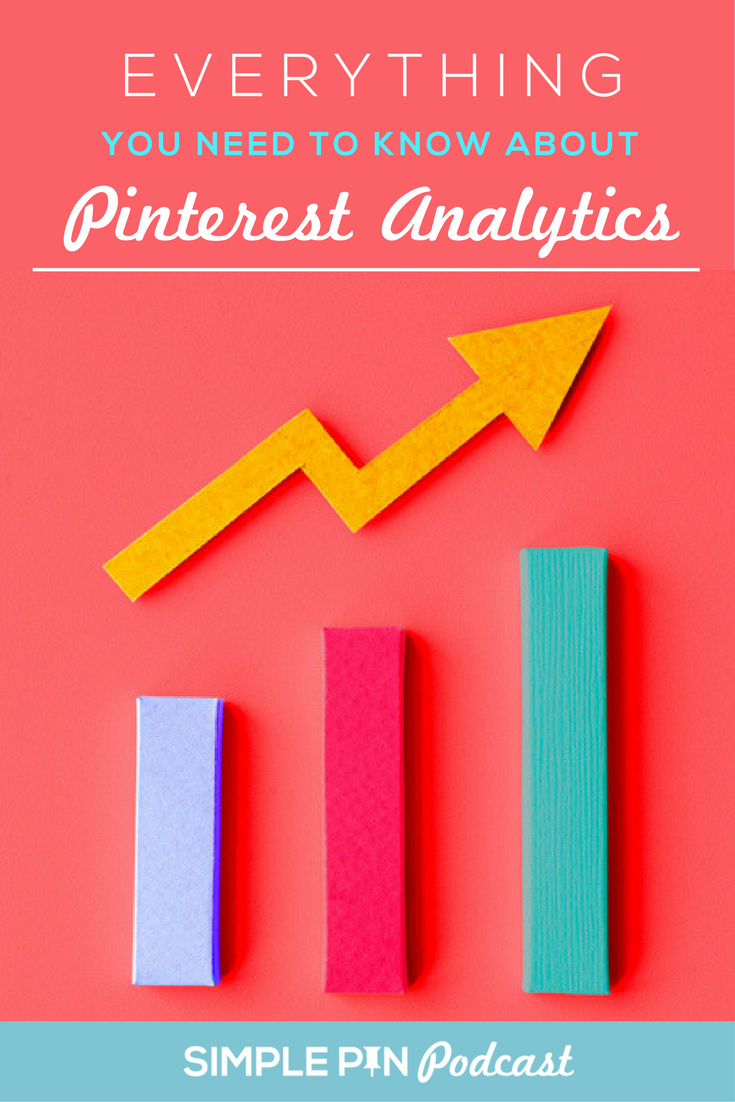 Bar graph with yellow arrow above indicating upward trend and text overlay "Everything you need to know about Pinterest Analytics".