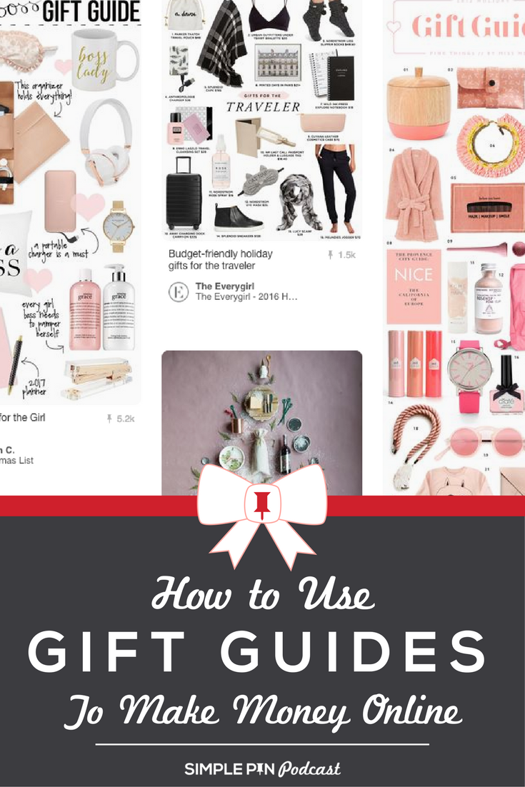 Screenshot of Pinterest smart feed and text overlay "How to Use Gift Guides to Make Money Online".