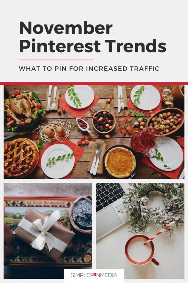 collection of November-themed images - text overlay \"November Pinterest Trends. What to Pin for Increased Traffic\".