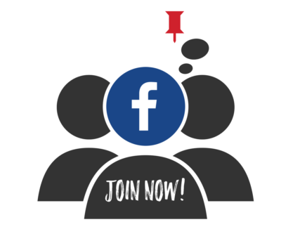 three circles representing people with the facebook "F" on the middle front "person" and text saying "Join Now!".