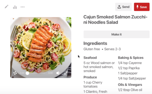 screenshot of recipe with ingredients.