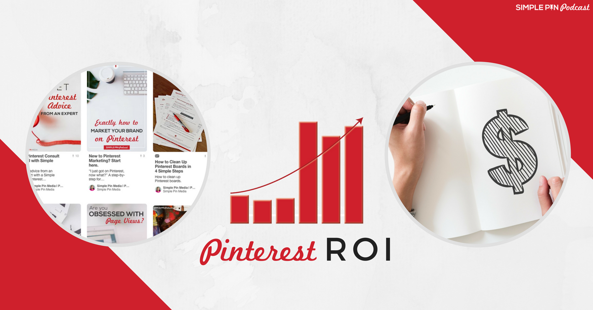 graphic with bar chart, dollar sign, screenshot of Pinterest feed and text overlay "pinterest ROI".