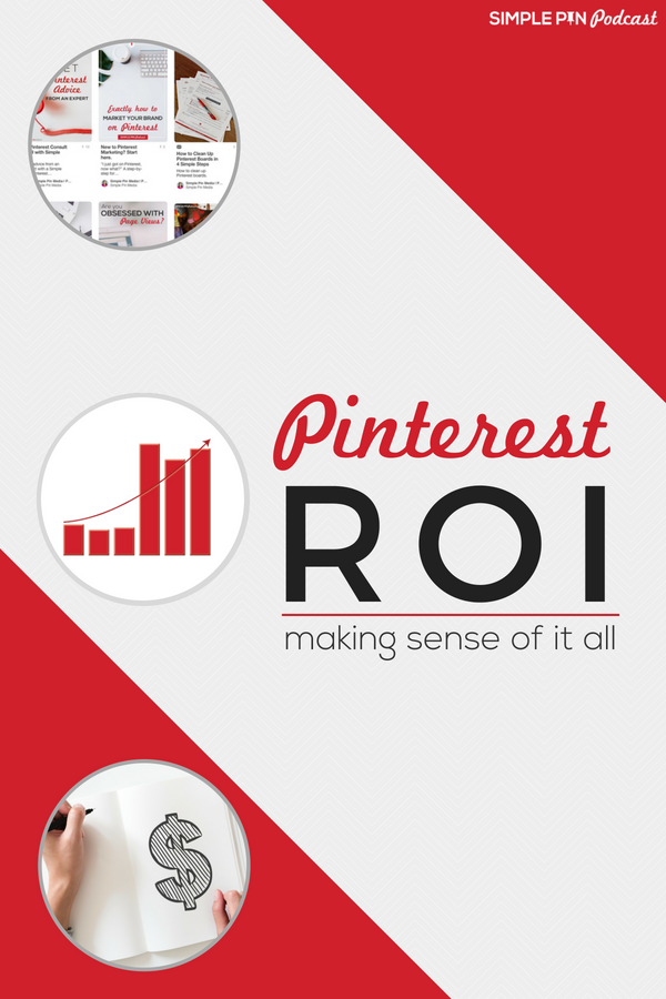 graphic with bar chart, dollar sign, screenshot of Pinterest feed and text overlay "pinterest ROI - making sense of it all".