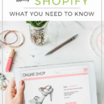 Shopping on a tablet. Text on image, Pinterest Shopify what you need to know.