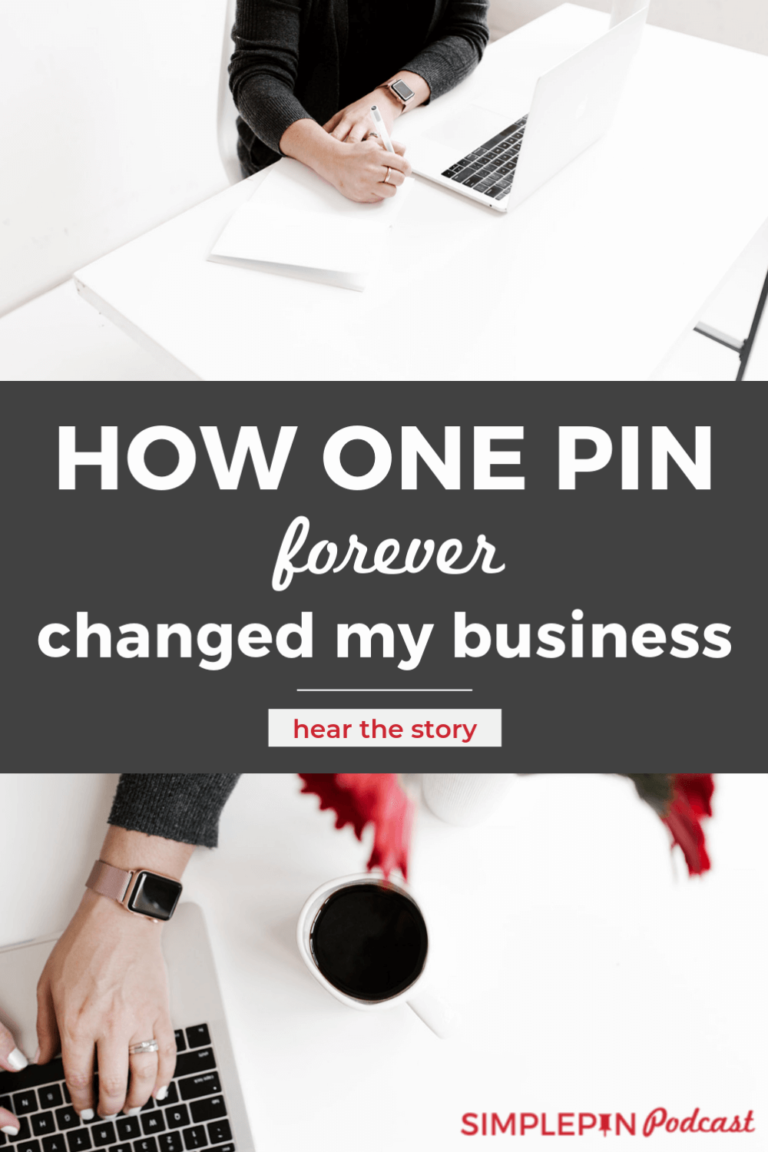 Woman typing on laptop computer with text overlay: "How One Pin Forever Changed My Business"
