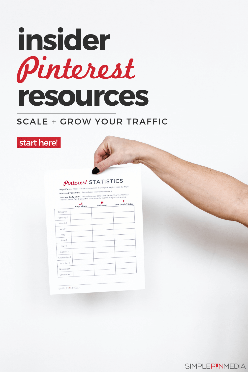 pinterest tips to grow your business woman holding Pinterest statistics worksheet - text overlay "Insider Pinterest Resources".