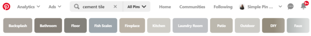 screenshot of Pinterest guided search bar.