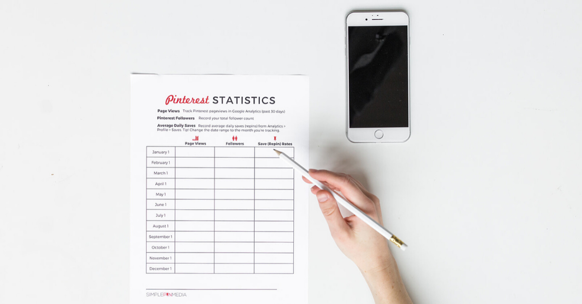 Woman completing a Pinterest statistics form.