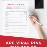 Woman completing a Pinterest statistics form, with text overlay "Are viral pins the key to Pinterest success?".
