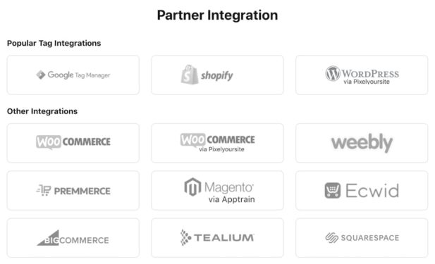 Screenshot of Pinterest partners for tag integrations.