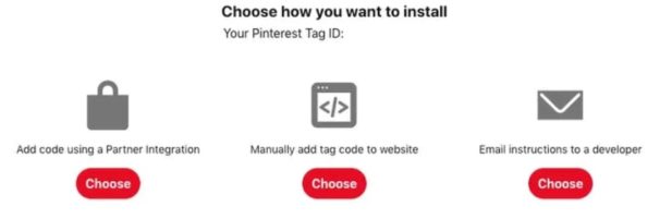 Screenshot of Pinterest ads set up - how to install Pinterest tag ID.