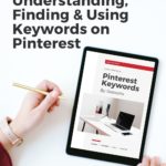 Text -- "understanding, finding & using keywords on Pinterest", plus image of iPad showing planning guide.