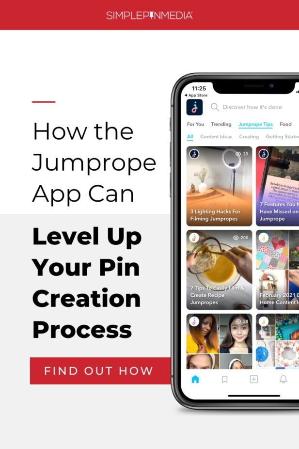 cell phone with Jumprope app displayed - text "How the Jumprope app can level up your pin creation process".