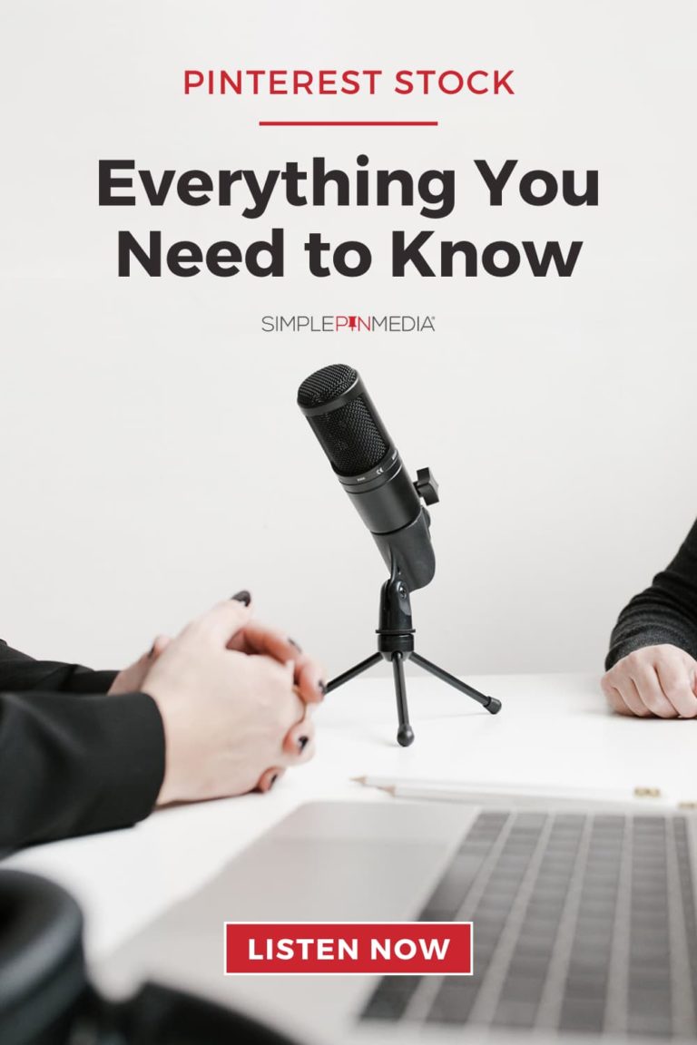 2 people sitting at a table with a microphone for an interview - text "Pinterest stock: everything you need to know".