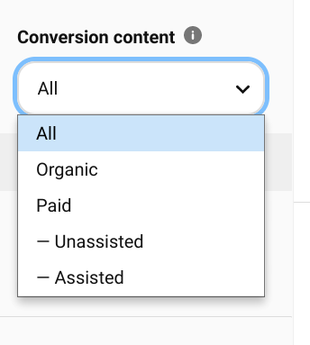 Screenshot of conversion content options in PInterest Conversion Insights.