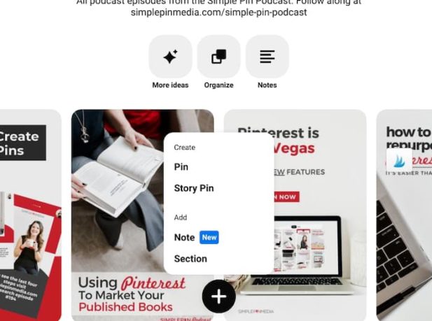 screenshot of how to add a section to a Pinterest board.