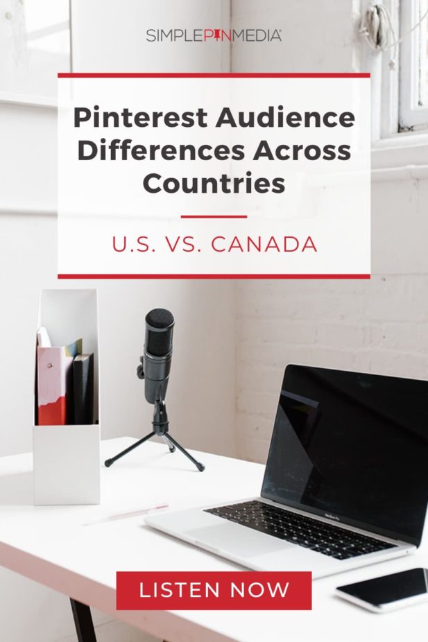podcasting station set up in an office - text "Pinterest audience in differences across countries: U.S. vs. Canada.