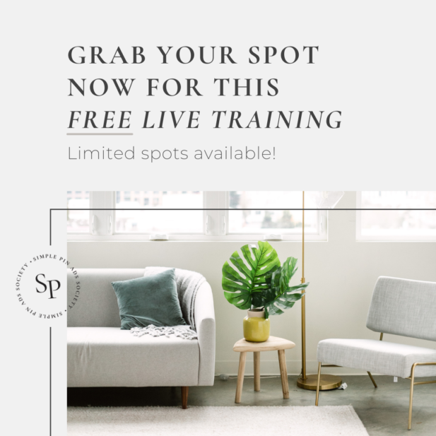 Image of couch and plant + text "grab your spot now for this free live training".