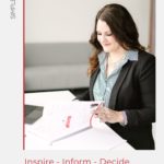 Kate Ahl of Simple Pin Media working at a desk - text "a new framework for Pinterest marketers; Inspire, Inform, Decide".