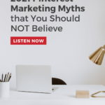 desk workspace - text "2021 Pinterest Marketing Myths that you should NOT believe".