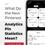 mobile phone with Pinterest statistics displayed - text "what to the new Pinterest Analytics pin statistics mean?".
