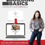 image of woman in jeans looking at floor with hands in pockets - text "pinterest building basics hosted by simple pin media".