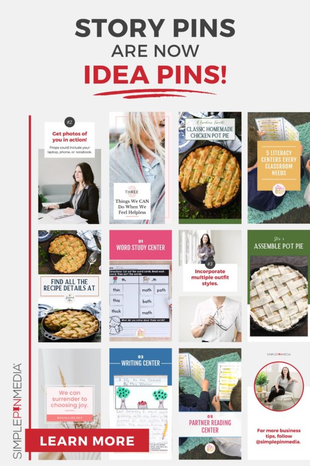 Screenshot of Pinterest idea pins collage - Text "Story Pins are Now Idea Pins!".
