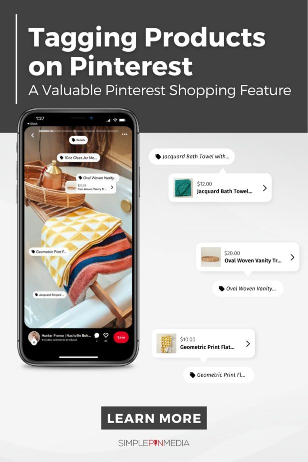 illustration of Pinterest tagging feature - text "Tagging Products on Pinterest".