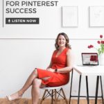 Kate Ahl in red dress sitting at desk - text "Why Website Branding is vital for Pinterest Success".