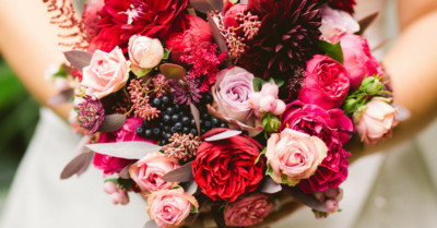 closeup of bridal bouquet.