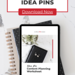 ipad sitting on black notebook with text "step by step guide to plan & create idea pins".