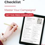 person writing on ipad with text "pinterest advertising checklist - master your campaigns - get the free checklist".