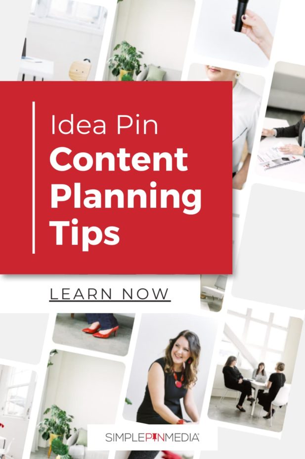 collage of images in flat lay with text "idea pin content planning tips - learn now".