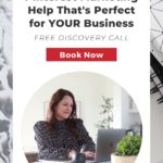 woman sitting at laptop with text "pinterest marketing help that's perfect for your business - free discovery call - book now".