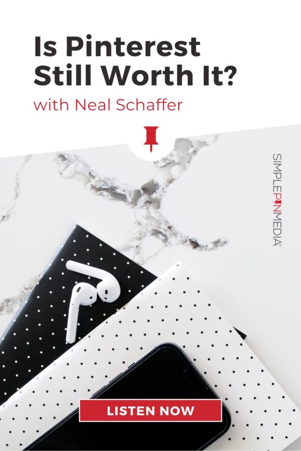 black and white journal with airpods with text "is pinterest still worth it? with neal schaffer".