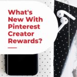 stack of journals on desk with text "what's new with pinterest creator rewards".