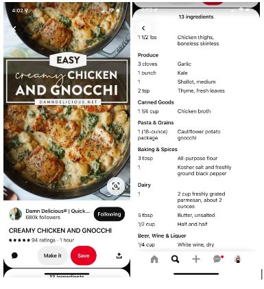 screenshot of recipe pin.