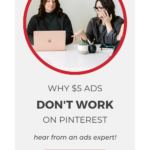 two women looking at laptop with text "why $5 ads don't work on pinterest".