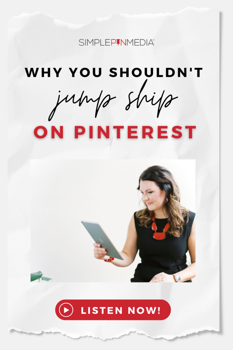 woman smiling looking at ipad with text "why you shouldn't jump ship on pinterest".