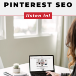 person with hands on laptop with text "everything you need to know about pinterest seo".