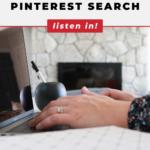 Words "Everything you need to know about Pinterest Search: Listen In!" above woman's hands typing on keyboards.