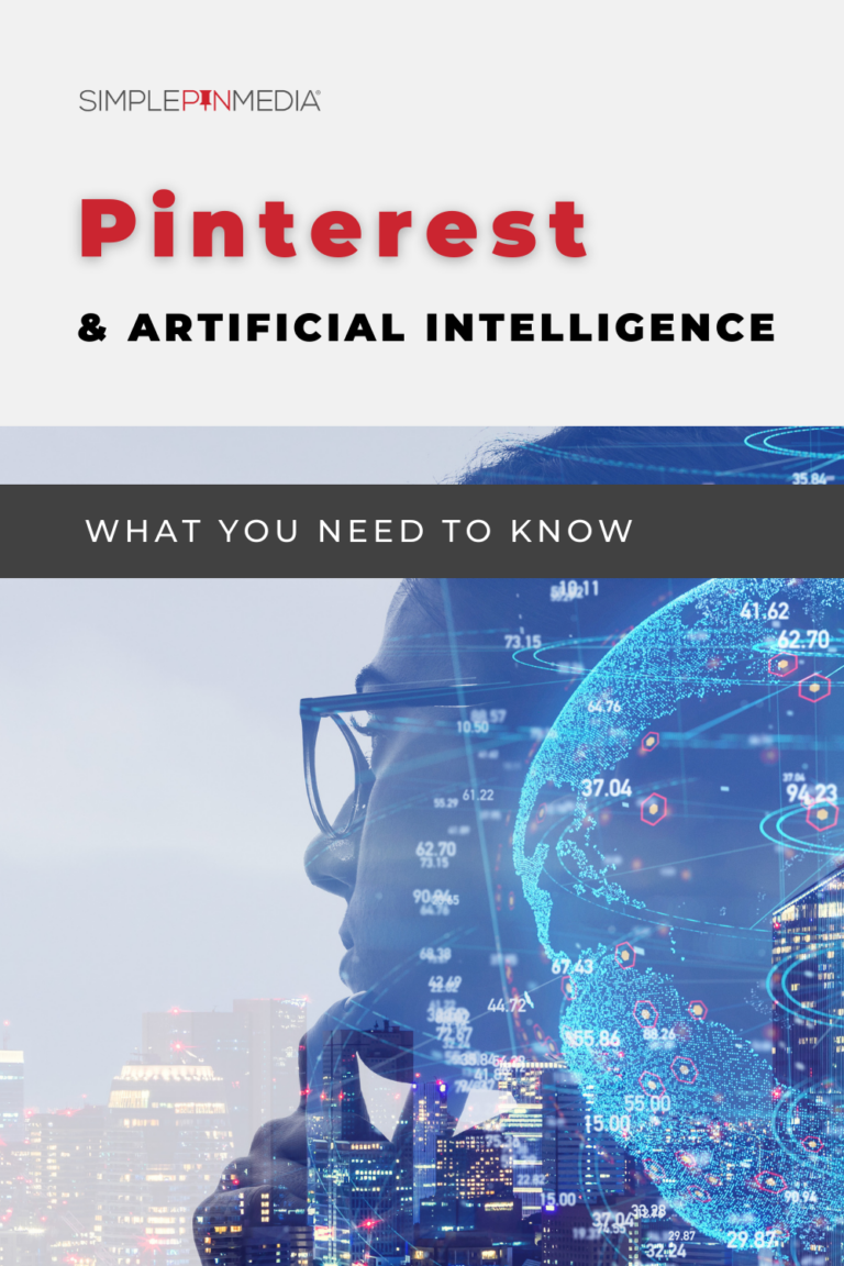 Cityscape in the background with transparent woman's face in the foreground. Above reads the words "Pinterest & Artificial Intelligence: What You Need To Know".