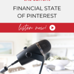 A back podcast microphone on a table with the words "The Current Financial State of Pinterest".